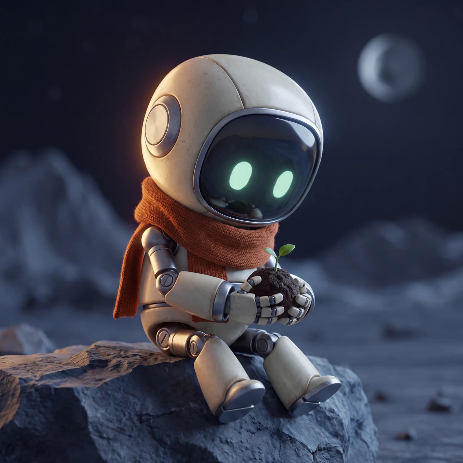 A robot holding a small sprout